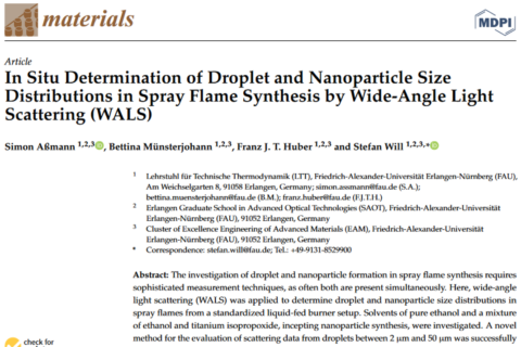 Zum Artikel "Neue Veröffentlichung „Bestimmung der Größenverteilungen von Tröpfchen und Nanopartikeln in der Sprühflammensynthese“"